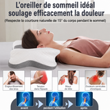 Oreiller cervical Somnoria blanc et gris, maintien sous la nuque, forme papillon.