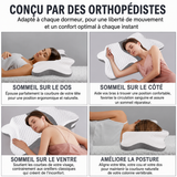 Oreiller cervical Somnoria, blanc et gris, forme papillon pour sommeil sur le côté et le dos.