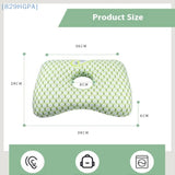 Oreiller ergonomique vert à motif, vue de face avec ouverture pour l’oreille