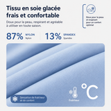 Tissu bleu texturé, 87% nylon et 13% spandex, pour oreiller de voyage.
