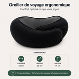 Oreiller de voyage noir, coussin ergonomique en forme de U avec liseré texturé