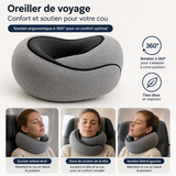 Oreiller de voyage pour le cou gris avec insert rayé et bordure noire moulée