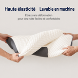 Oreiller cervical blanc à relief alvéolé, insert gris foncé et bordure sombre