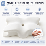 Oreiller cervical blanc en forme de papillon, creux central, mousse à mémoire de forme