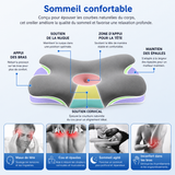 Oreiller cervical ergonomique gris à zones de soutien, appui tête et épaules