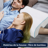 Oreiller ergonomique blanc à liseré bleu, soutien latéral en mousse à mémoire