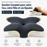 Oreiller cervical papillon gris foncé, creux central, côtés blancs matelassés