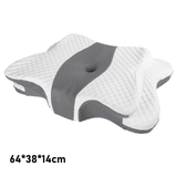 Oreiller cervical Somnoria, blanc et gris, forme papillon, relief en nid d’abeille.