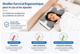Oreiller cervical ergonomique gris pour cou et épaules, maintien progressif