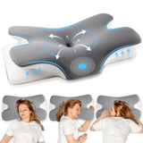 Oreiller cervical ergonomique gris, soutien du cou et des épaules, zone d’aération