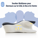 Oreiller papillon gris foncé, base blanche texturée, maintien en courbe pour le cou