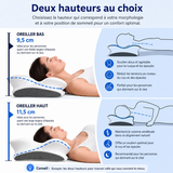 Oreiller cervical ergonomique avec deux hauteurs, soutien nuque et épaules
