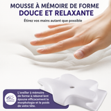 Oreiller cervical en mousse à mémoire, forme papillon blanche, base texturée
