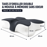 Oreiller papillon gris foncé avec ailes, creux central, base blanche en tissu texturé