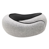 Oreiller de voyage gris, coussin en U avec intérieur noir et bord texturé