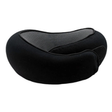 Oreiller de voyage noir, vue rapprochée du coussin en U et du bord côtelé
