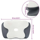 Oreiller cervical ergonomique blanc et gris, dimensions indiquées, forme sculptée.