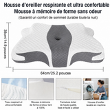 Oreiller cervical Somnoria avec housse respirante, blanc et gris, forme papillon, alvéole.