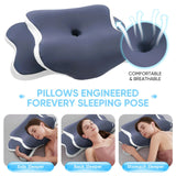 Oreiller cervical papillon bleu nuit, mousse à mémoire, vue de dessus