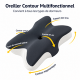 Oreiller ergonomique cervical Aerunys gris, forme papillon avec creux pour la nuque