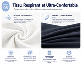 Oreiller Aerunys : tissu respirant texturé blanc et tissu côtelé gris foncé