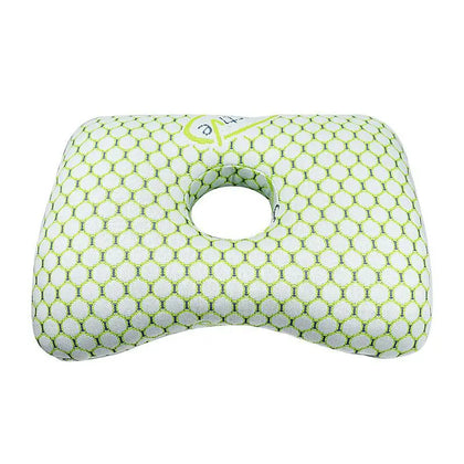 Oreiller ergonomique vert à motif, ouverture circulaire pour l’oreille