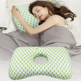 Oreiller vert à motif, ouverture pour l’oreille, coussin de soutien au lit