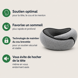 Oreiller de voyage pour le cou gris avec appui menton et insert texturé rayé noir