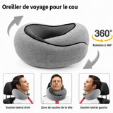 Oreiller de voyage pour le cou gris avec ouverture d’appui menton et insert texturé noir