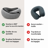 Oreiller de voyage gris avec soutien du menton, coussin en forme de U