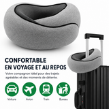 Oreiller de voyage pour le cou gris avec insert rayé noir et maintien moulé
