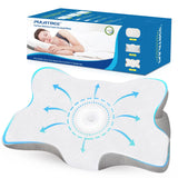 Oreiller cervical Velmora blanc en boîte, forme papillon avec cavité centrale